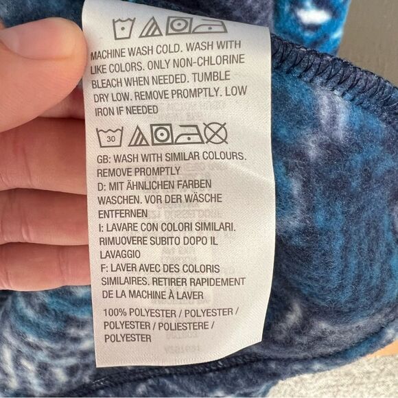 Susan Graver Weekend Printed Polar Fleece Hooded Cardigan in Blue | size XS - Picture 8 of 8